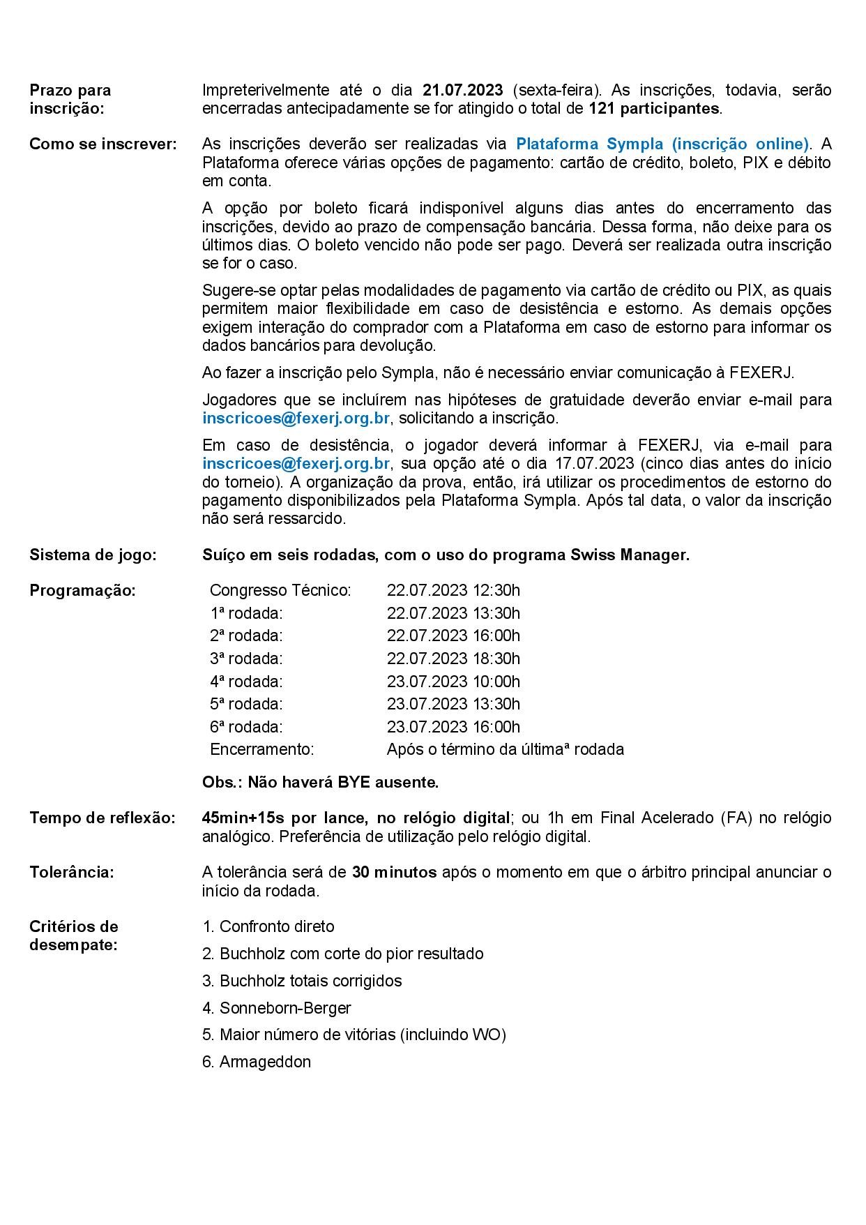 Campeonato Estadual Absoluto de Xadrez RJ - 2023 (FIDE) em Rio de